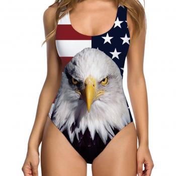RAISEVERN Moda Mujeres Vintage Ameraica Bandera Eagle Athletic Swimsuits Push up Tummy Control Traje de Baño de Una Pieza Traje de baño