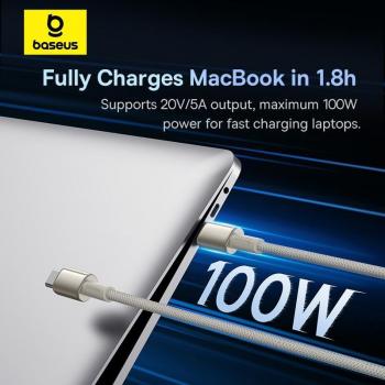 Cable de datos Baseus Tungsten Gold Type-C a Type-C 100W, 1m para iPhone 15 Pro Max, MacBook y Samsung POCO