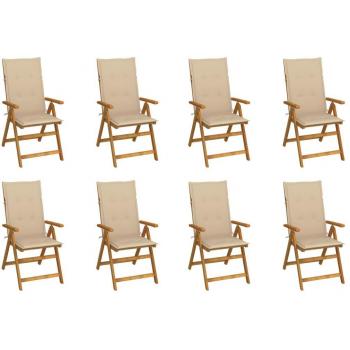 Folding Garden Chairs with Cushions - 8 pcs Solid Acacia Wood