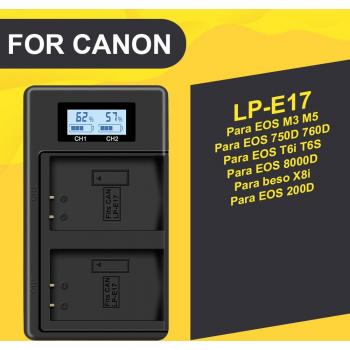Cargador Dual LED Digital para Baterías LP-E6, LP-E8, LP-E12 y LP-E17 de Cámara Canon