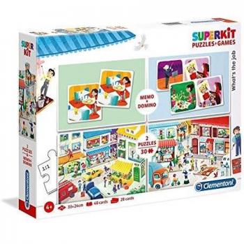 Clementoni- SuperKit 2 Puzzles 30, Memo+Domino Profesiones, Color Multicolor.