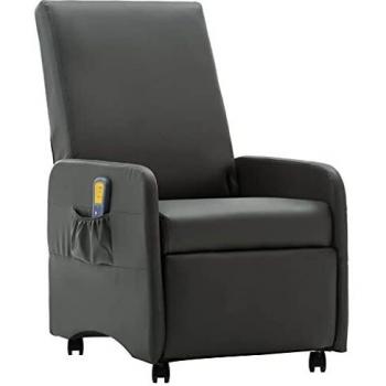 vidaXL Sillón Masaje Eléctrico y Reclinable Cuero Sintético Comedor Sala de Estar Habitación Casa Hogar Mobiliario Muebles Decoración Asientos Gris