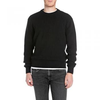 Replay Men's Black Knit Sweater with Logo Detail, Size S