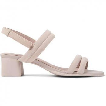 Sandalias de tacón de mujer de piel con tiras en nude