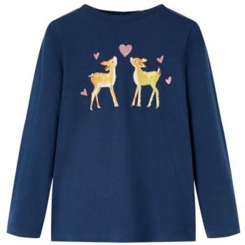 Camiseta Infantil de Manga Larga Estampado de Ciervos Jersey Azul Marino 116