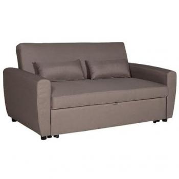 Sofá cama convertible de 2 plazas en tejido taupe con respaldo reclinable y cojines
