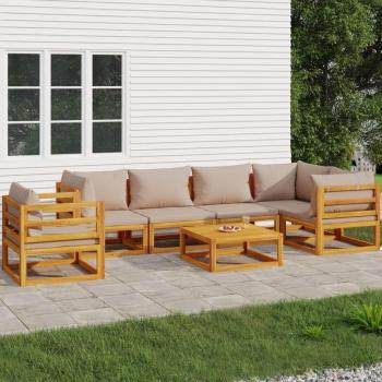 Set de muebles de jardín 7 pzas madera maciza con cojines gris taupé