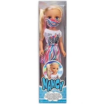 Nancy - Un Dia con mascarilla de Arcoiris, muñeca para niñas a Partir de 3 años con Ropa y complementos a la Moda y mascarilla de Colores Estampado de Zebra, muñeca Fashion Rubia, Famosa