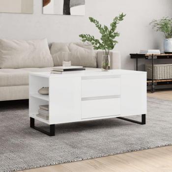 Mesa de Centro Blanco Pulido 102x44,5x50 cm Madera Multicapa Brillo