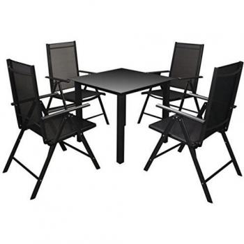 5-Piece Black Aluminum Patio Dining Set with Folding Chairs