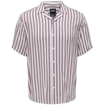 ONLY & SONS Wayne Purple Striped Short Sleeve Shirt for Men, Size: 2XL