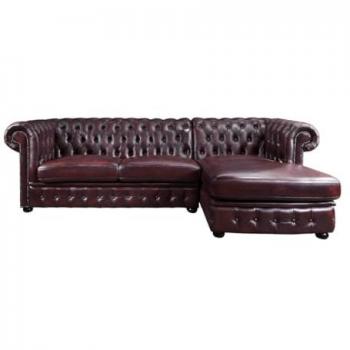 Sofá rinconera Chesterfield Brenton 100% piel de búfalo - Cherry - Ángulo derecho