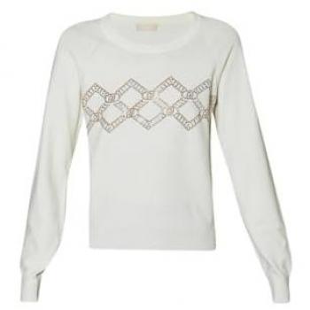 Liu Jo Women's White Gemstone Logo Knit Pullover Regular Fit