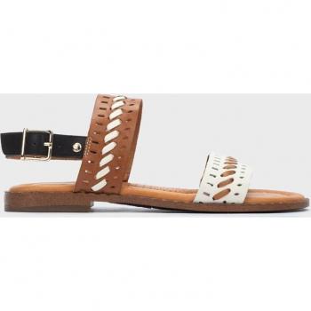 Sandalia Pikolinos Algar W0X-0784C1 de piel color Nata con cierre de hebilla, sandalias planas para mujer