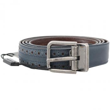 Dolce & Gabbana Elegant Blue Perforated Leather Belt for Men - 90 cm / 36 Inches
