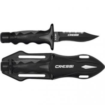 Cuchillo Cressi Predator Negro para pesca, cuchillo de acero inoxidable, hoja de 12 cm, mango antideslizante, incluye funda de transporte y sistema de fijación a la pierna