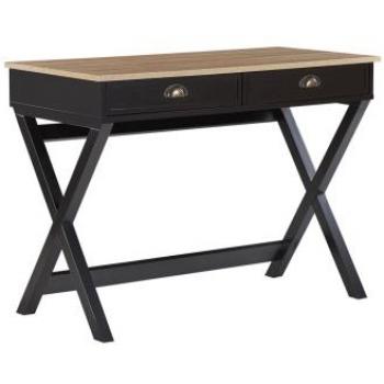 Escritorio de oficina en casa negro y madera clara 103 x 50 cm con cajones patas cruzadas Ekart BELIANI