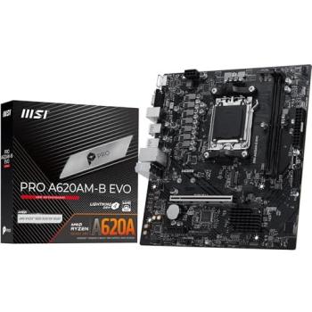 Placa Base MSI PRO A620AM-B EVO, Socket AM5, Chipset AMD A620A, DDR5, Formato ATX, 128GB RAM, PCIe 5.0, Ethernet 5G