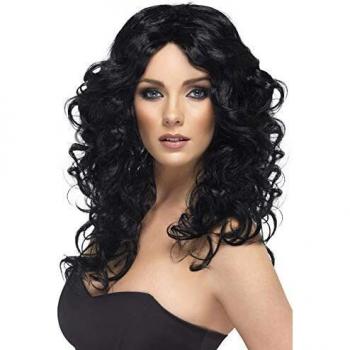 Smiffys Peluca Glamour, Negra, Larga, rizada