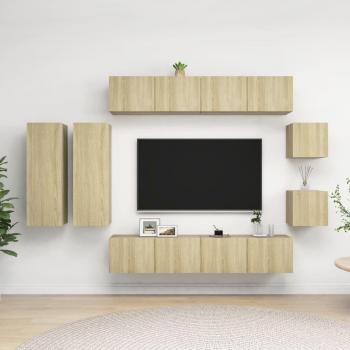Set de Muebles para TV de 8 Piezas en Madera de Ingeniería Color Roble Sonoma, Dimensiones 80 x 30 x 30 cm