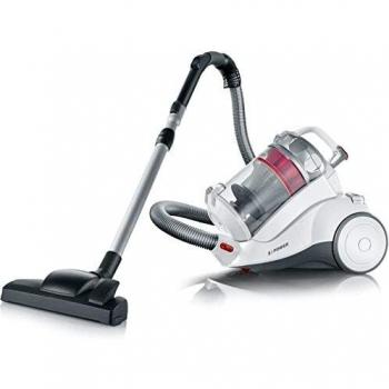 Severin MY 7116.142, Aspiradora multiciclónica de suelo sin bolsa, control de potencia variable, incluye cabezales para tapicería y parquet, S´POWER non stop eco, blanco y rojo