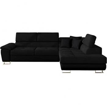 Sofá rinconero Comfivo 166, con función de descanso, caja de ropa de cama, dimensiones 270 x 71 x 202 cm, tapizado en Uttario Velvet 2980 y Muna 14