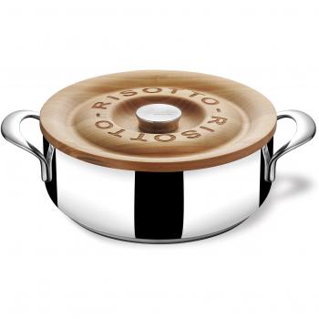 Lagostina La Risottiera - Olla para Risotto con Tapa de Acero y Madera, 24 centímetros, 3.5 litros