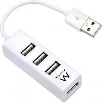 Ewent EW1122 Mini-Hub de Interfaz con 4 Puertos USB 2.0, Color Blanco