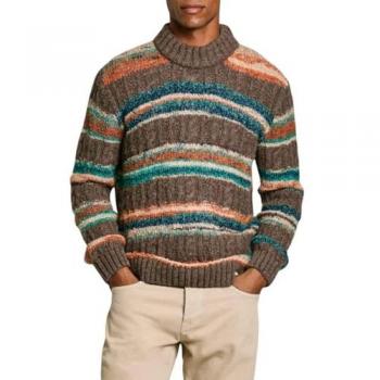 Pepe Jeans Clif Jersey de hombre cuello redondo de rayas, color marrón (Walnut Brown), talla S