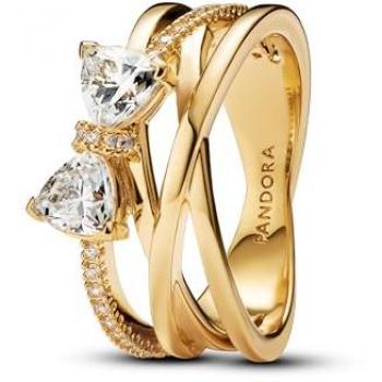 Anillo Cruzado Brillante con Lazo en Dorado - Talla 52