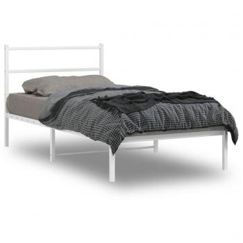Cama de metal con cabecero blanco, dimensiones 107x203 cm