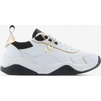 Armani Exchange Women's Contrast Logo Sneakers - Optical White/Black/Gold, Size 6 US (EU 36)
