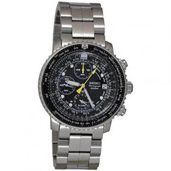 Seiko SNA411P1 Men's Pilot Watch with Alarm, Chronograph, and 100m Water Resistance