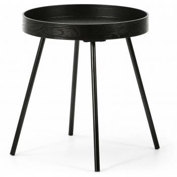 VS Venta-stock Mesa Auxiliar Mesa de Centro Redonda Sentora con Tapa de Madera en Negro y Patas metálicas en Color Negro Mate/DIAMETRO: 40 cm