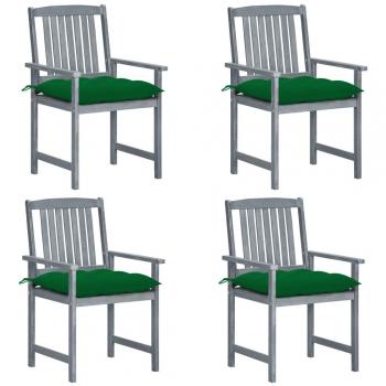 4-Piece Grey Solid Acacia Wood Garden Chairs with Cushions