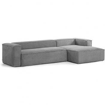Kave Home - Sofá Blok 3 plazas Chaise Longue Derecho Pana Gris 330 cm