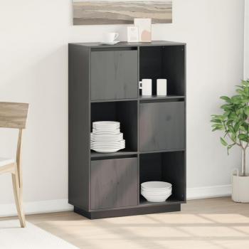 Aparador alto de madera maciza de pino 74x35x117 cm en color natural y gris, mueble de almacenaje moderno para salón, buffet, armario auxiliar y armario de almacenamiento