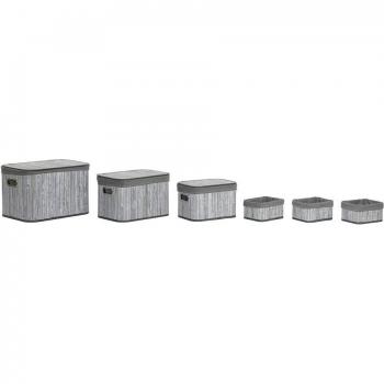 Cesta set 6 bambú poliéster 51x35x33 gris