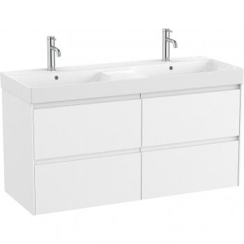 Mueble de baño doble Roca Ona con 4 cajones y 2 lavabos, color blanco mate