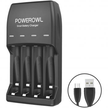 POWEROWL Cargador Rápido de Pilas Recargables, LCD Cargador para Ni-MH/Ni-CD Pilas Recargables AA/AAA, Ranura Independiente & USB Carga Rápida