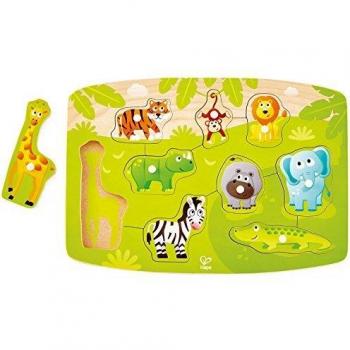 Rompecabezas de Madera Jungle Peg - Puzzle de Animales Coloridos con Piezas de Fácil Agarre, 10 Piezas, Edad 24M+