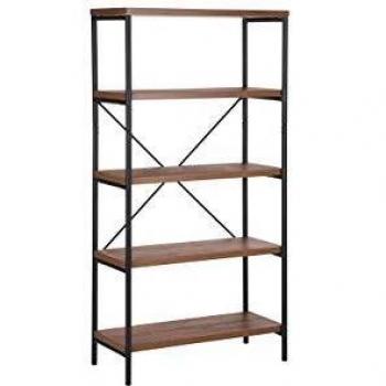 Estantería Industrial de 4 Niveles en Madera Oscura con Estructura de Metal Negro Brisbane