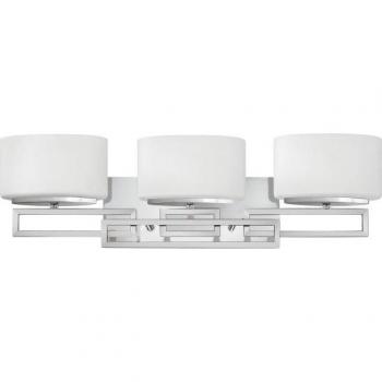 Aplique de baño Lanza con 3 bombillas, cromo pulido y cristal opal, IP44, G9