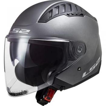 LS2 Casco Jet OF600 Copter II Titanio Mate - Casco Jet, color titanio mate, modelo OF600, diseño aerodinámico, visera solar integrada, sistema de ventilación eficiente, forro interior desmontable y