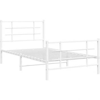 Estructura de cama metálica blanca con cabecero y pie de cama, tamaño 100x190 cm, incluye somier de listones, diseño para dormitorio