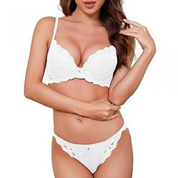 SHKEINI Conjuntos de Lencería Sexy Lingerie Sujetador y Braga de Encaje Push up Bra con Aros sin Relleno Cómoda Ropa Interior Tirante Ajustable