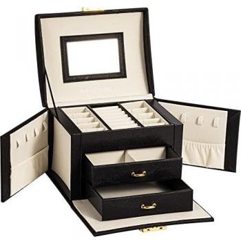 ADEL DREAM Joyero para mujer o niña, con cerradura y 3 niveles, 2 cajones, 3 colores, con espejo, gran espacio de almacenamiento, para guardar anillos, pendientes, collares, pulseras