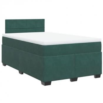 Cama box spring con colchón terciopelo verde oscuro 120x190 cm