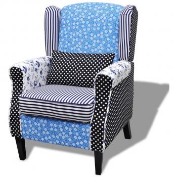 vidaXL Sillón de Relajación Labor de retazos Estilo de Pastoralismo Flor Azul&Blanco