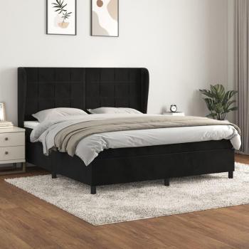 Cama box spring de muelles con colchón negro 180x200 cm en terciopelo